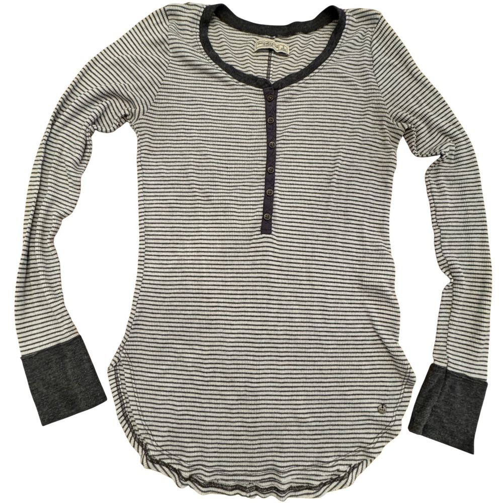 Abercrombie & Fitch Henley SM Striped Ribbed Long Sleeve Elena Bella Curved Hem